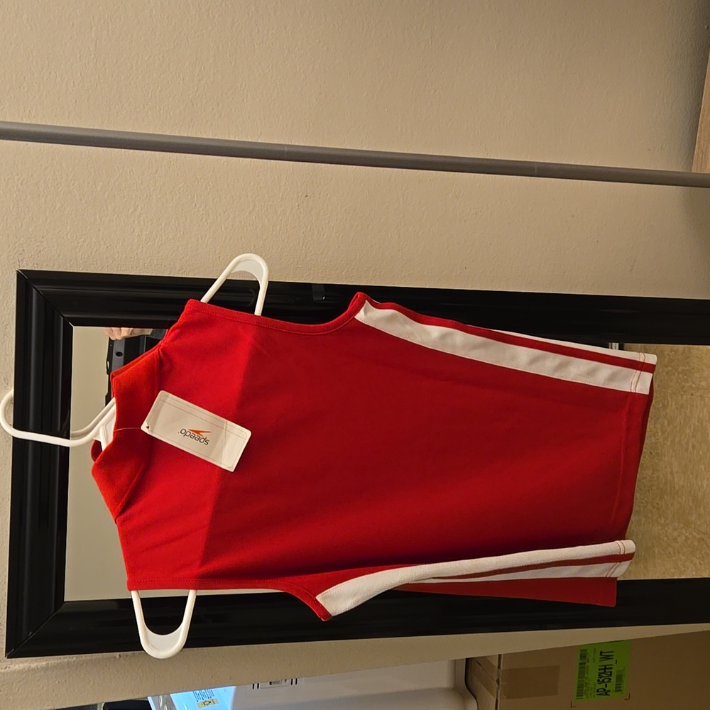 NWT Speedo Tennis Red White Stripes sleeveless Collared polo shirt tank top - Picture 4 of 8
